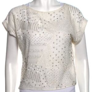 Alice + Olivia Cream Embellished Crop Blouse